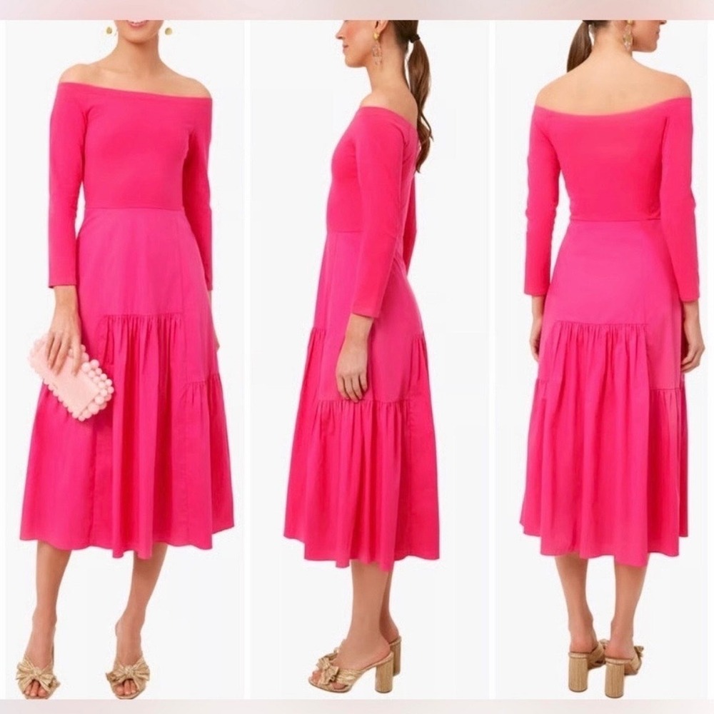 Tuckernuck Marissa Dress Pink Off The Shoulder Midi Dress Size Large